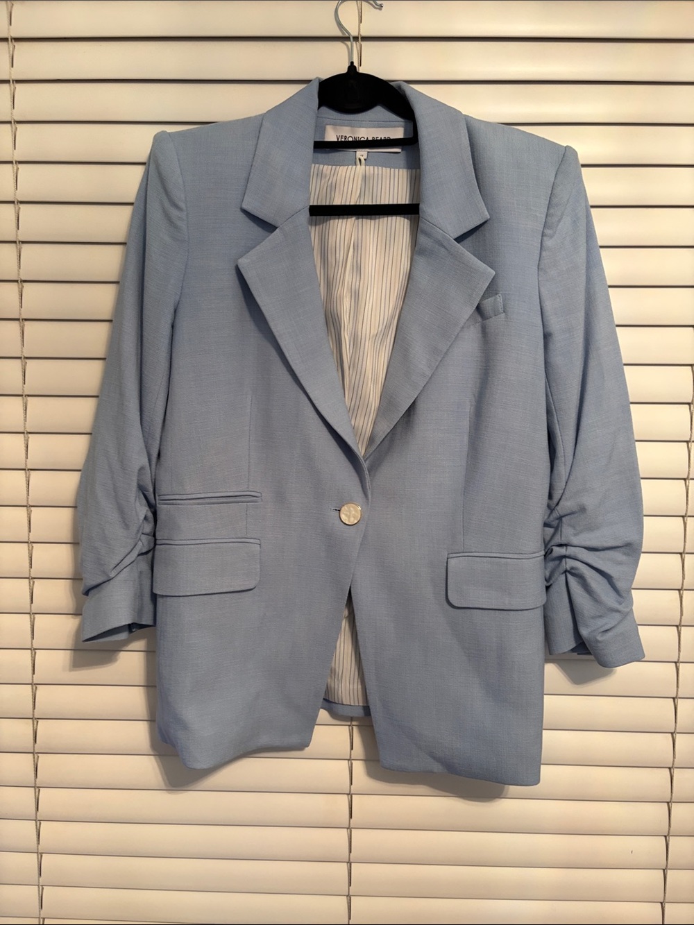 Veronica Beard Battista Dickey Bluebell Ruched-Sleeve Blazer Size 12